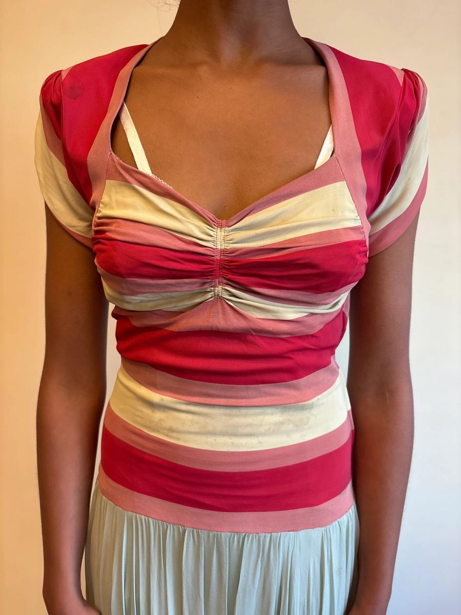 1940s Striped Knit Dress with Chiffon Skirt  product image