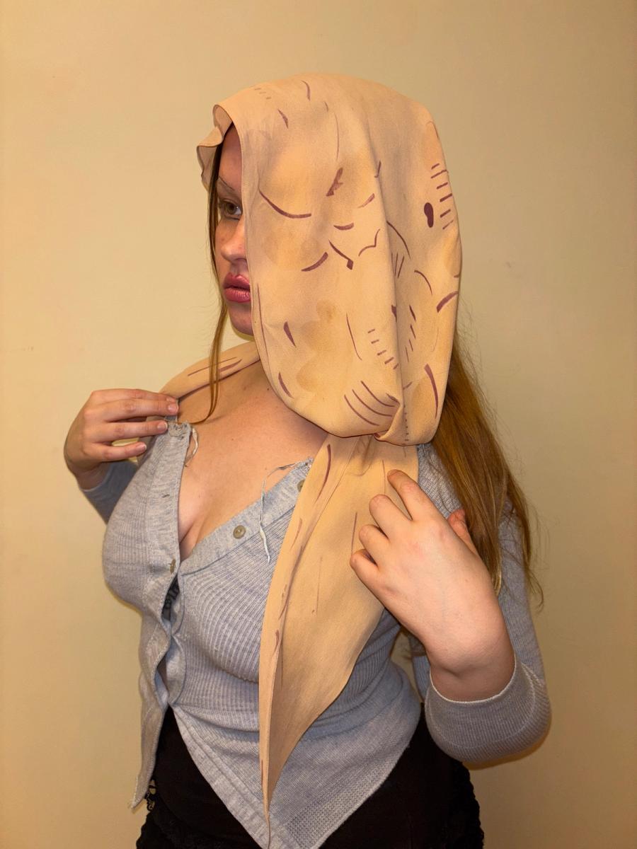 Art Deco Crepe Scarf With Abstract Florals product image