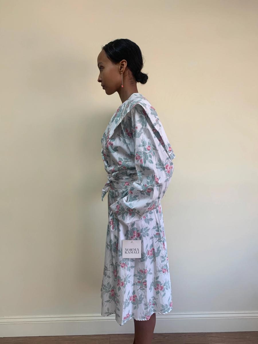 80s Norma Kamali Floral Dress with Oversized Collar product image