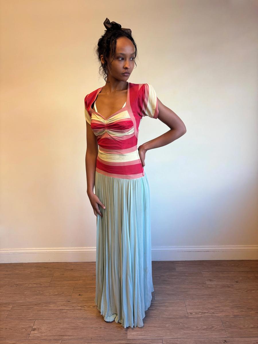 1940s Striped Knit Dress with Chiffon Skirt  product image