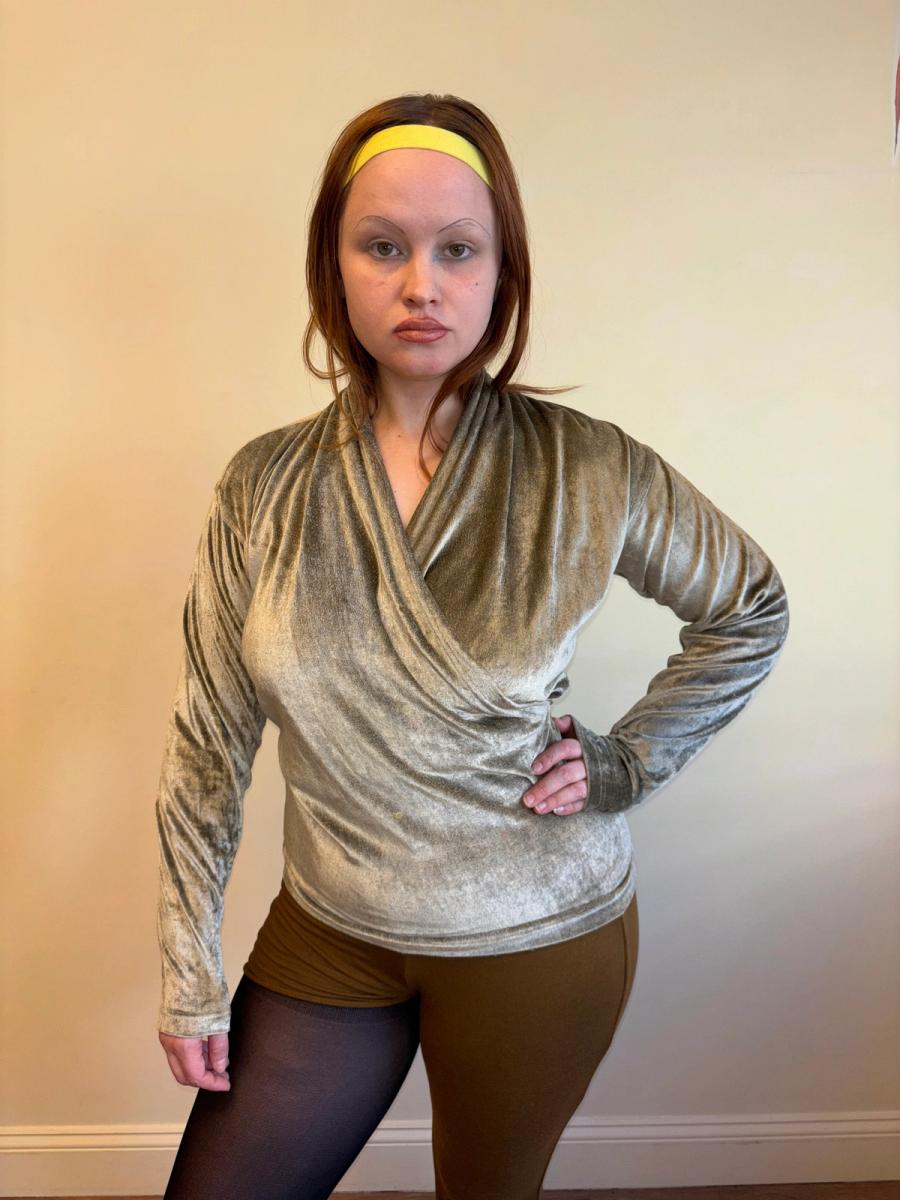 Late 80s Kenzo Sage Velvet Wrap Top  product image
