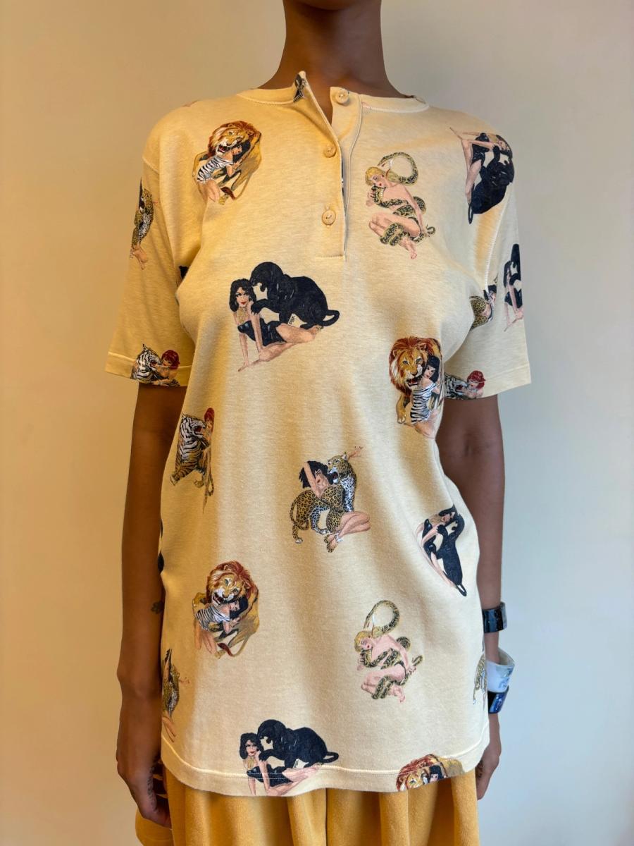 80s Krizia Pin-up Girl and Big Cat Shirt