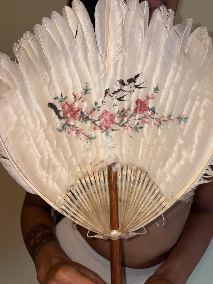 1920s Handpainted Feather Fan product image
