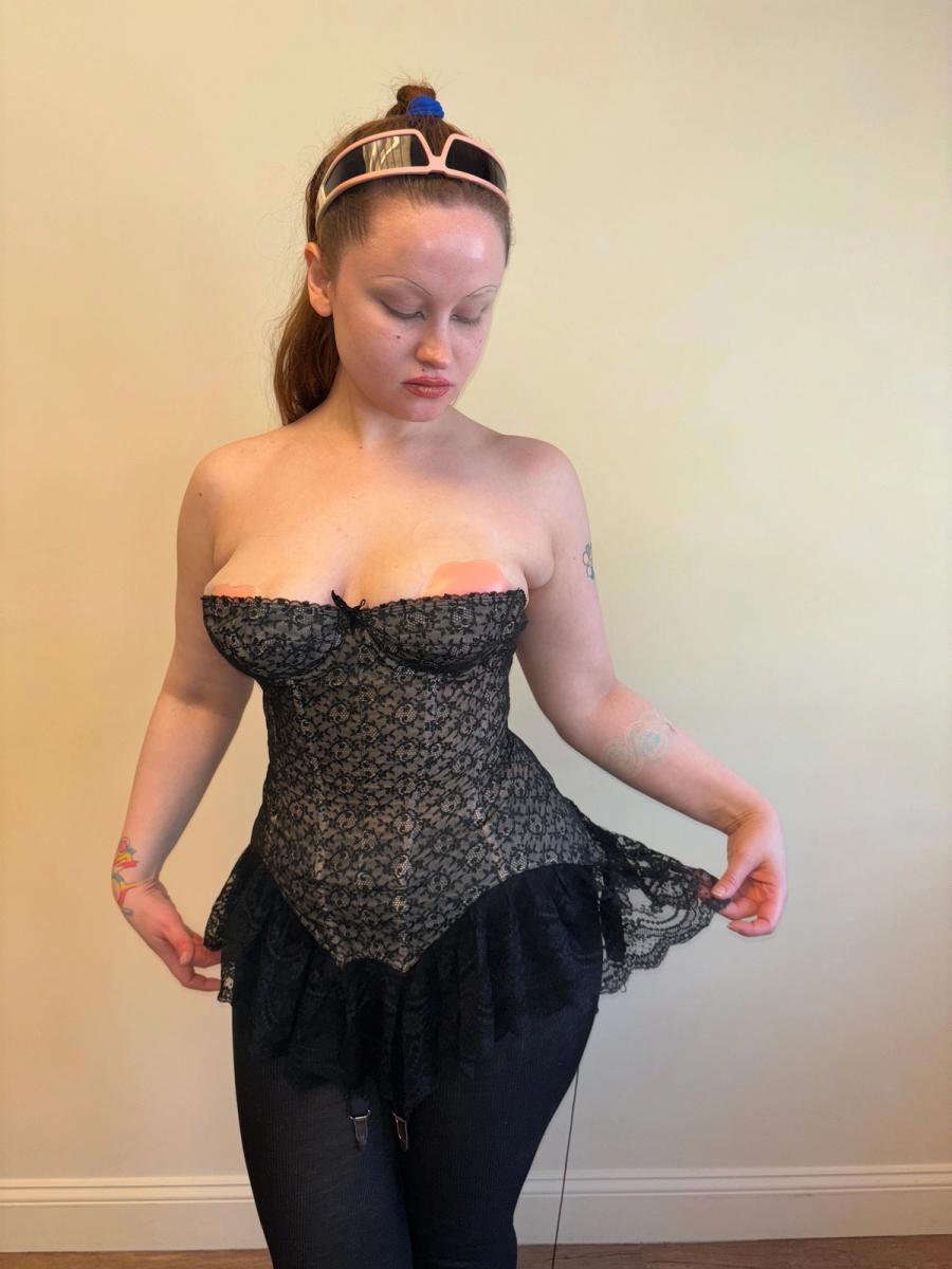 French 50s Simone Perelle Black Lace Bustier product image