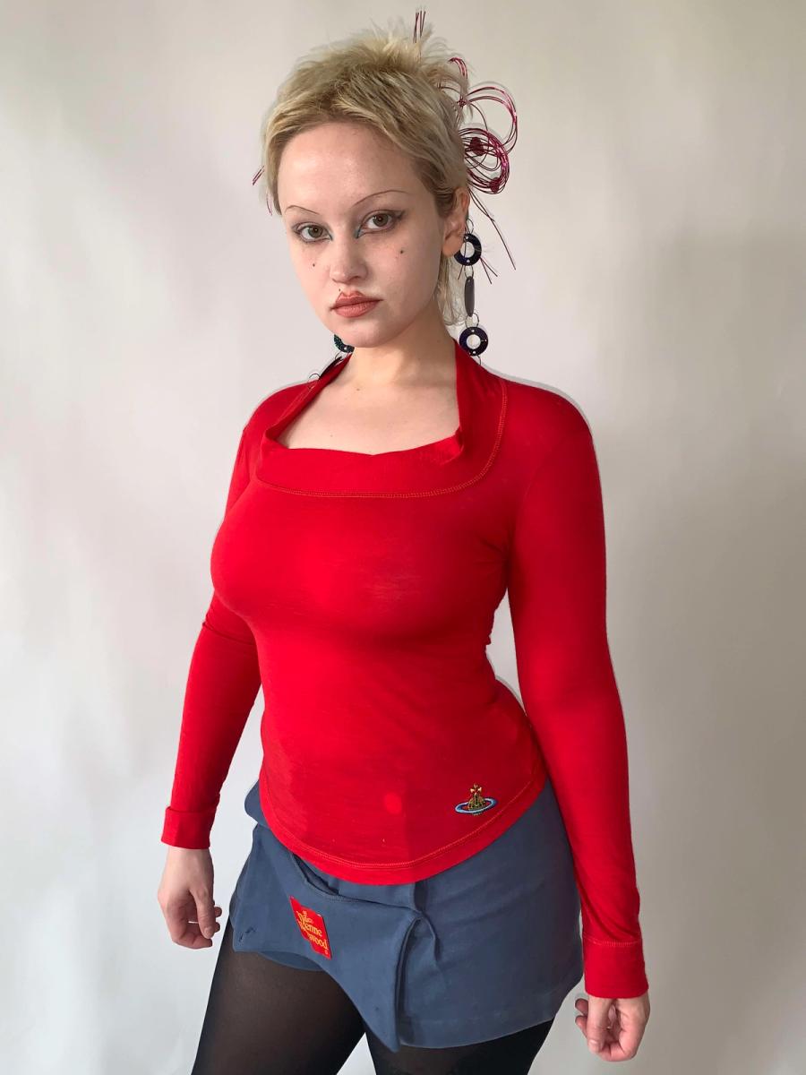 90s Vivienne Westwood Bustier Cut Long Sleeve Orb Shirt product image