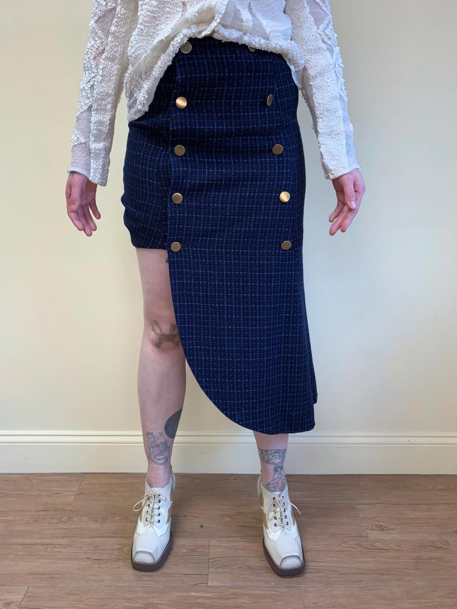 20471120 Plaid Asymmetrical Button Skirt product image