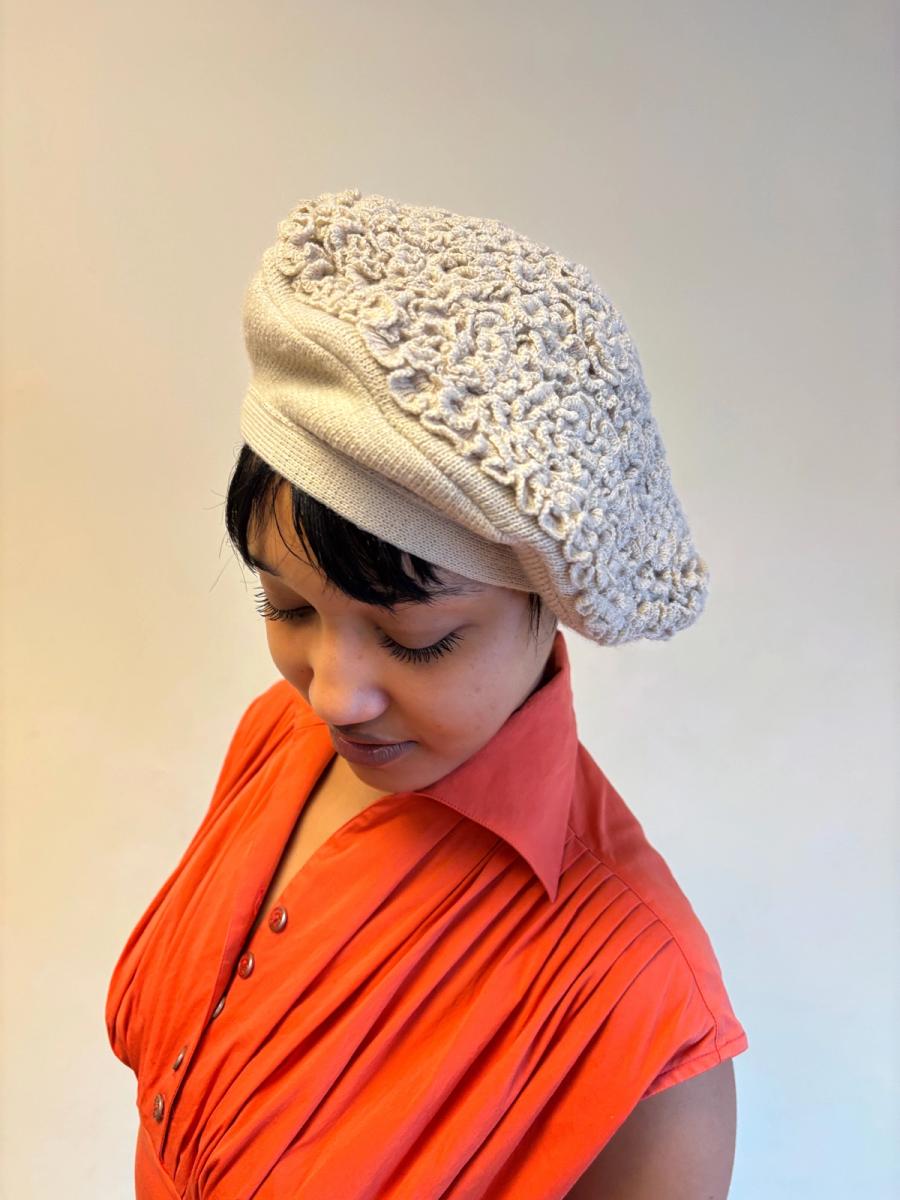 1980s Chantal Thomass Gray Ruffled Knit Beret product image