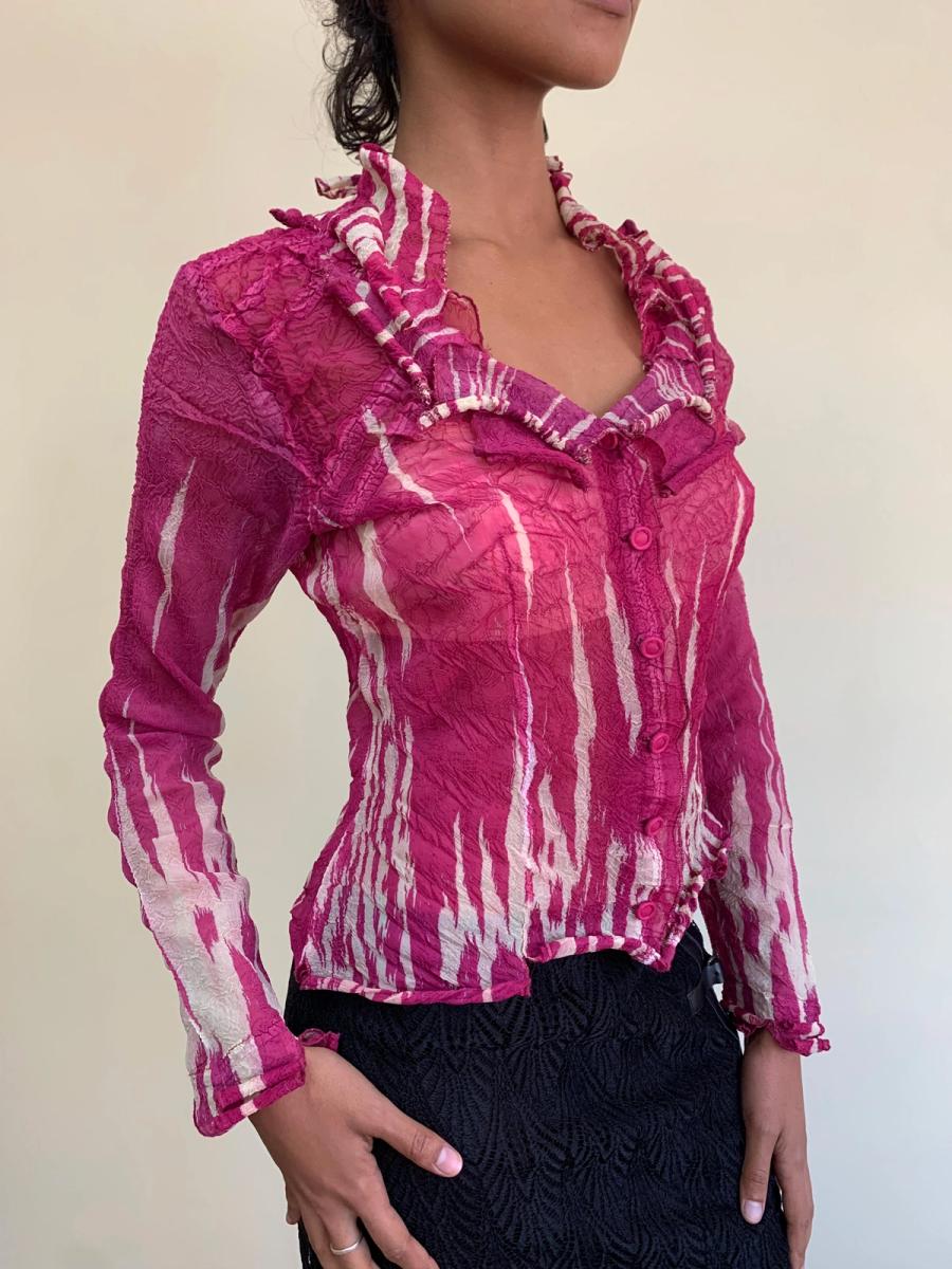 90s Yoshiki Hishinuma Hot Pink Pleated Top product image