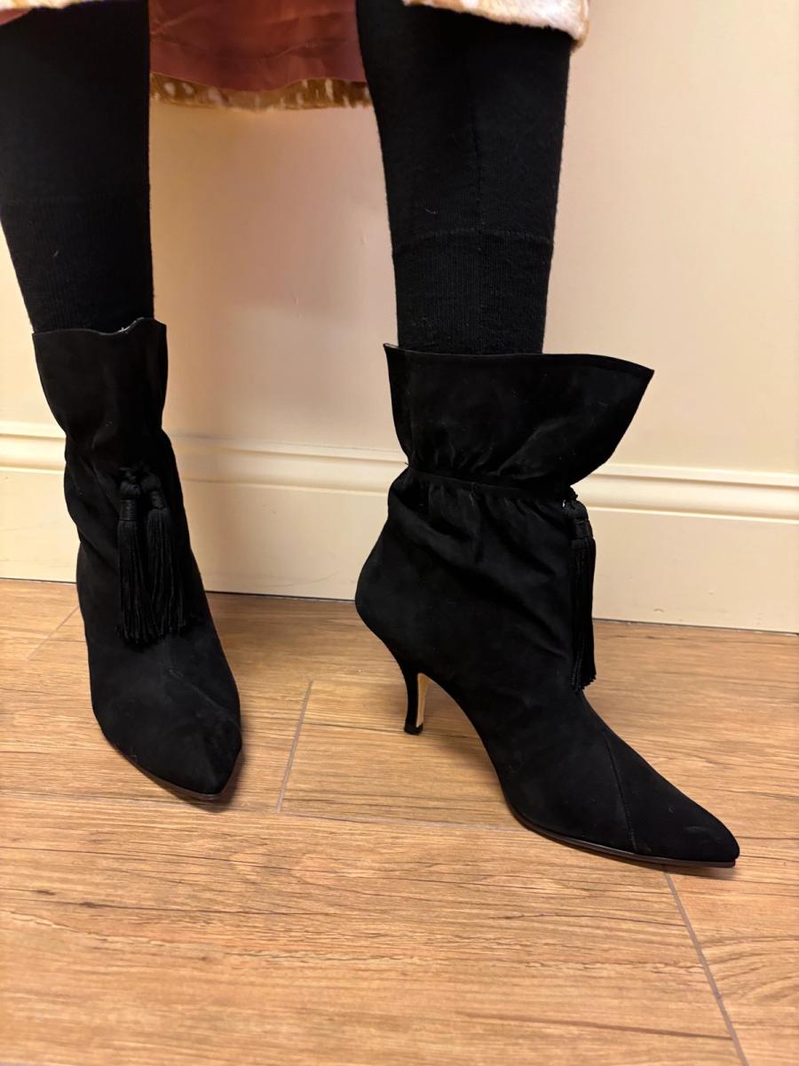 80s Norma Kamali Black Suede Tassel Boots product image