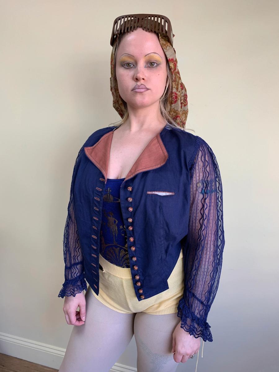 Antique Cobalt Blue Top with Marbled Clay Buttons  product image