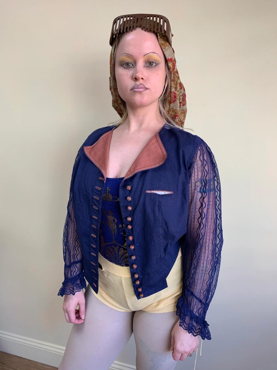 Antique Cobalt Blue Top with Marbled Clay Buttons product image