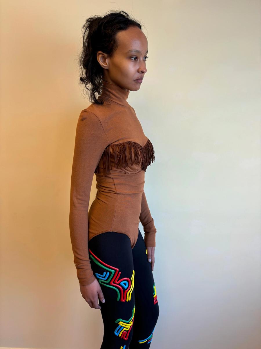 90s Chantal Thomass Brown Fringe Leotard product image