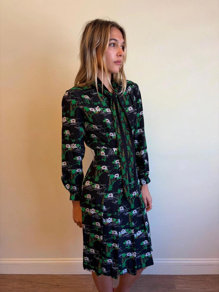 70s Koshino Sisters Lotus Print Secretary Dress product image