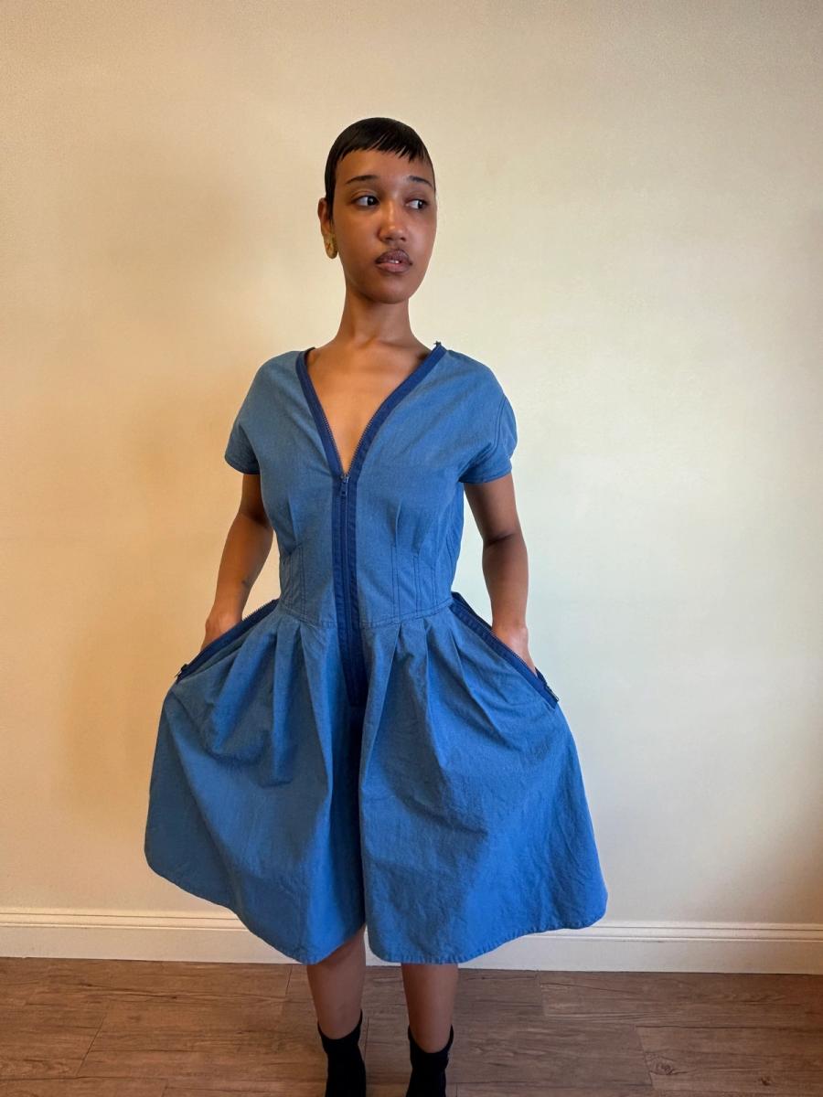 80s Krizia Chambray Romper with Zippers product image