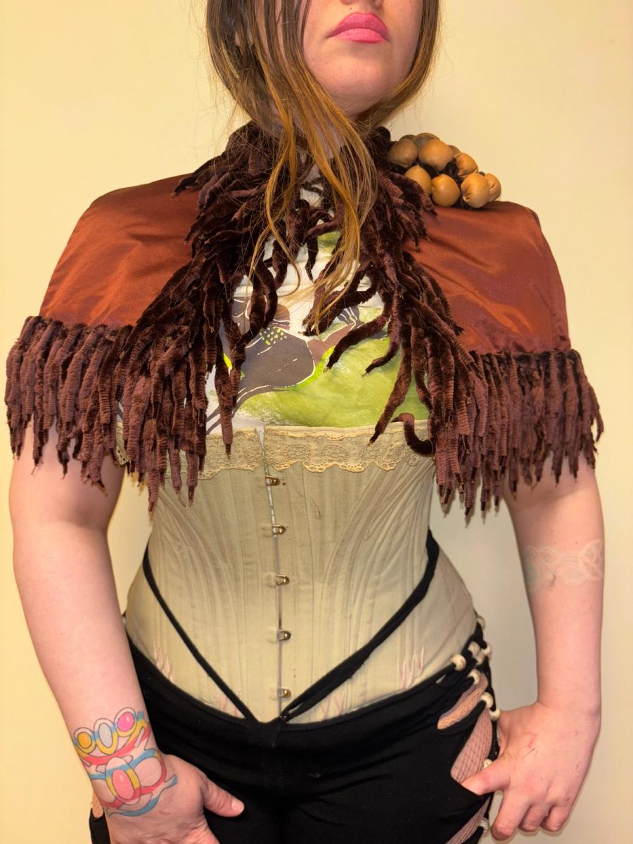 1880s Icicle Fringe Chenille Cape with Leather Flower product image