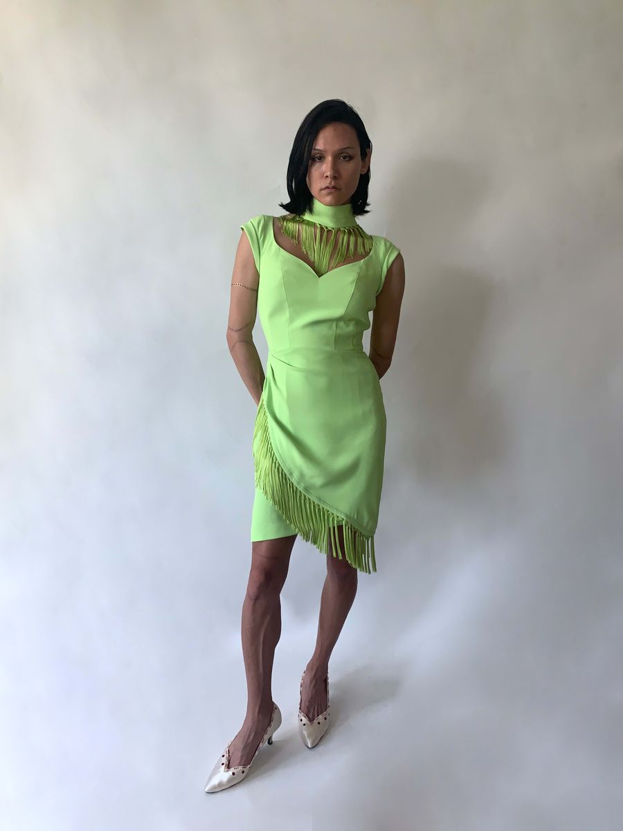 1990s Thierry Mugler Fringe "Tie" Dress product image