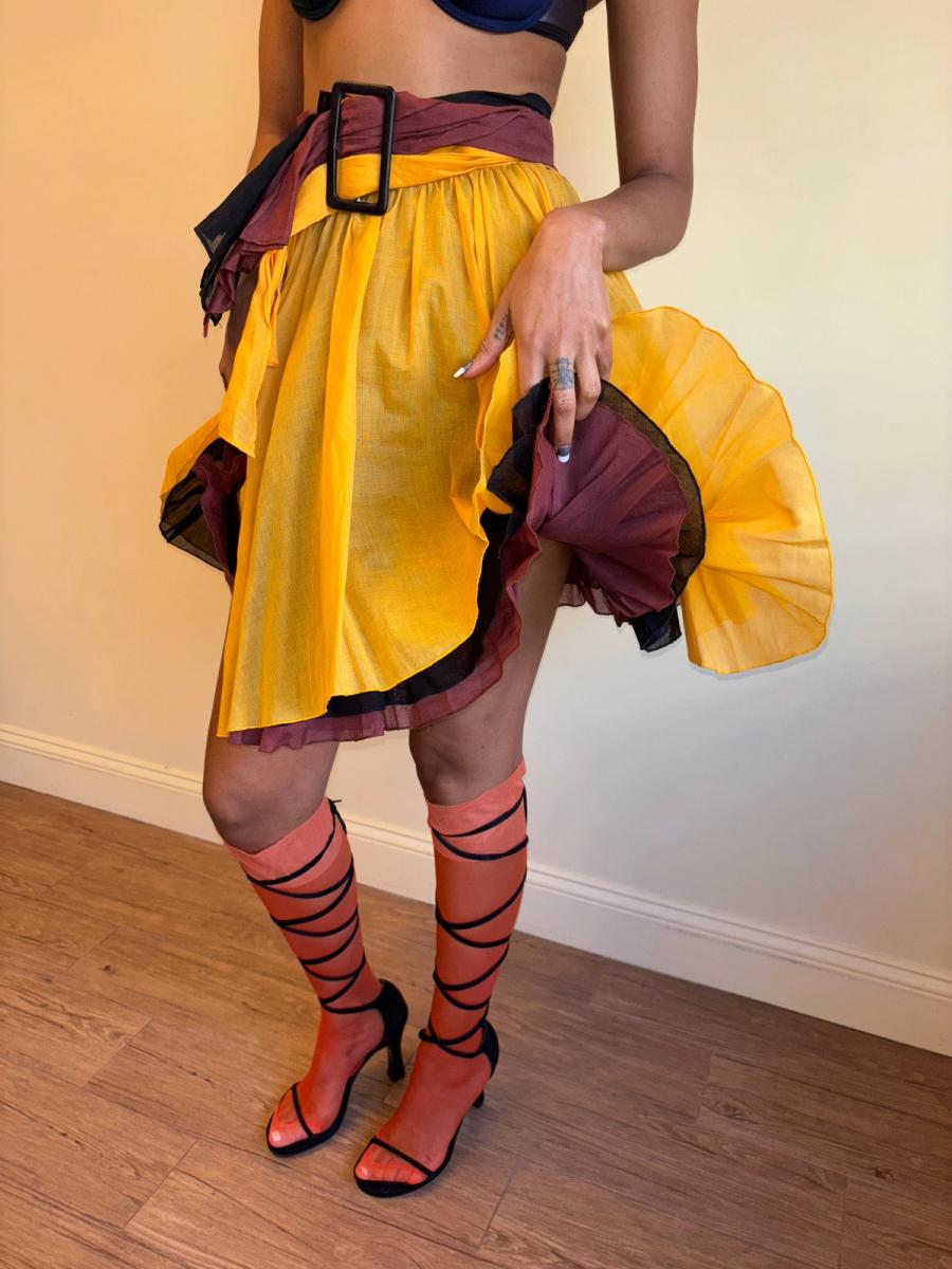 80s Victorio & Lucchino Layered Multi Color Linen Skirt product image