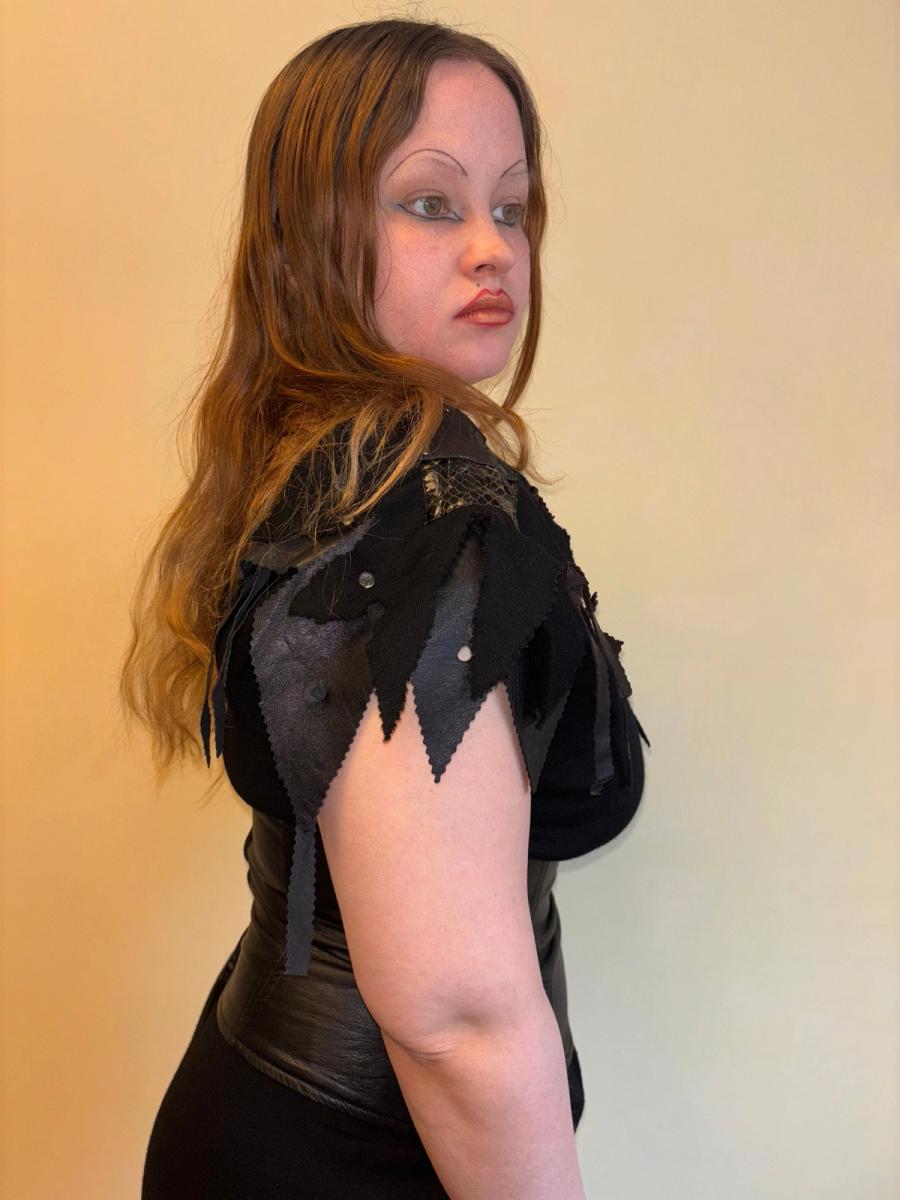 1980s Knit and Leather Shredded Dress product image