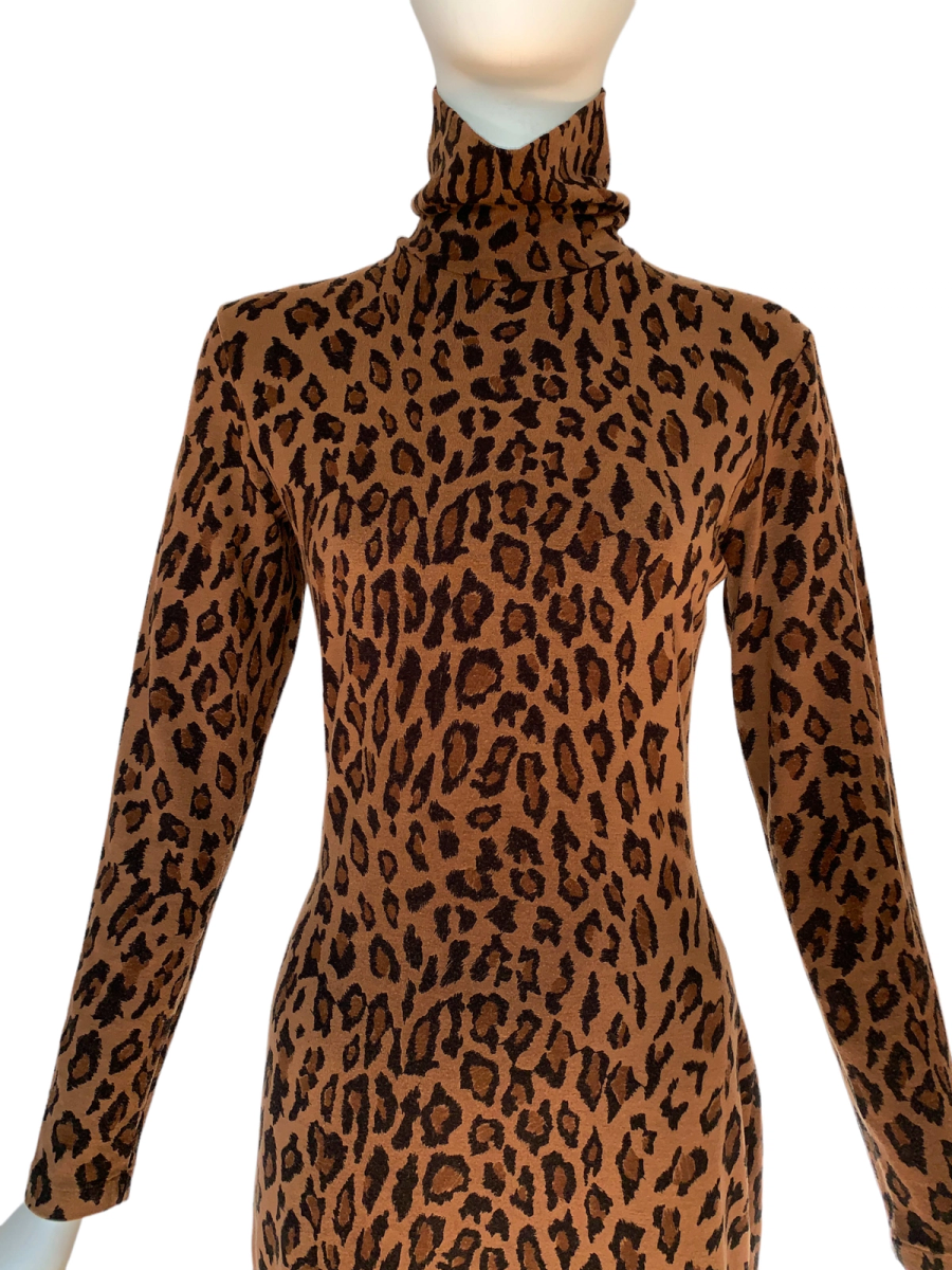 90s Norma Kamali Leopard Turtleneck Dress product image