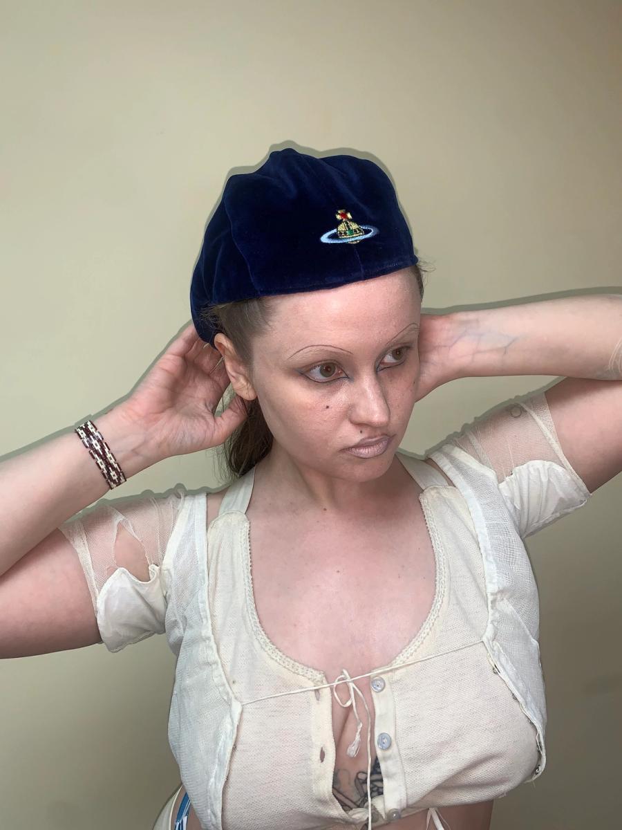 90s Vivienne Westwood Royal Blue Velvet Orb Cap  product image