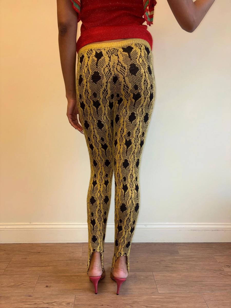 80s Claudia Skoda Yellow Knit Stirrup Leggings product image
