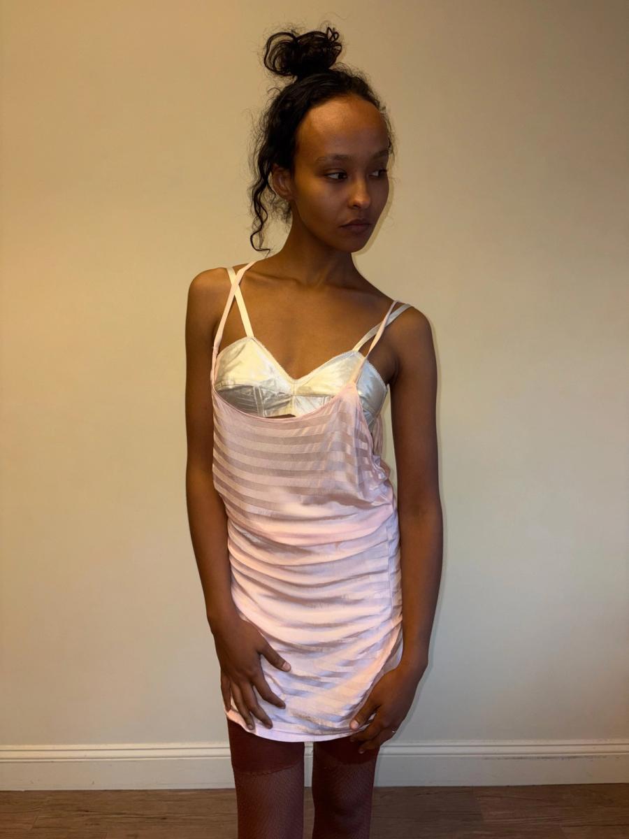 30s Striped Rayon Pink Slip Dress product image