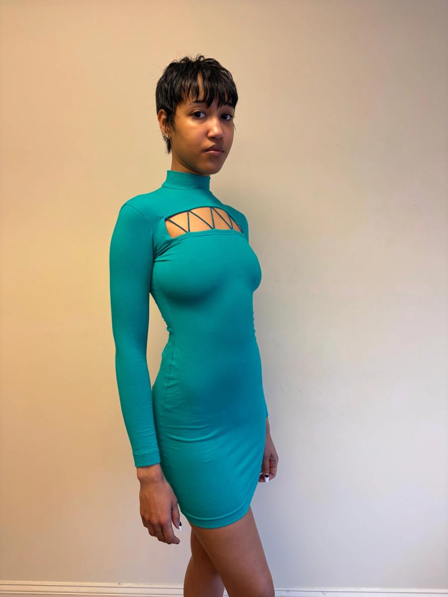 Vintage Chantal Thomass Cutout Teal Bodycon Dress product image