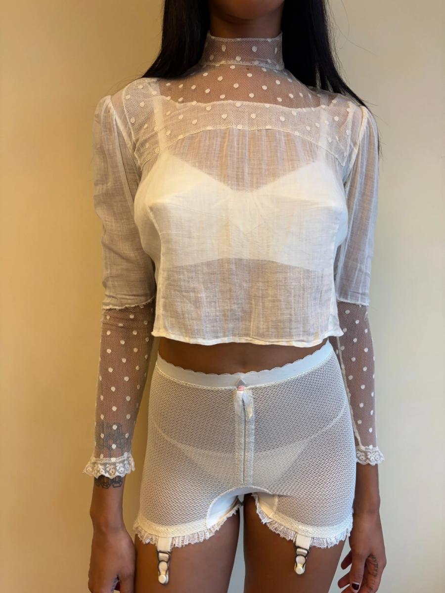 Edwardian White Lace Dot Blouse product image