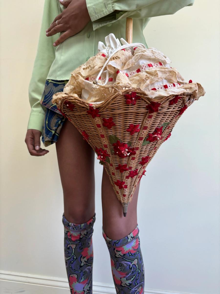 1940s Umbrella Shaped Wicker Purse  product image