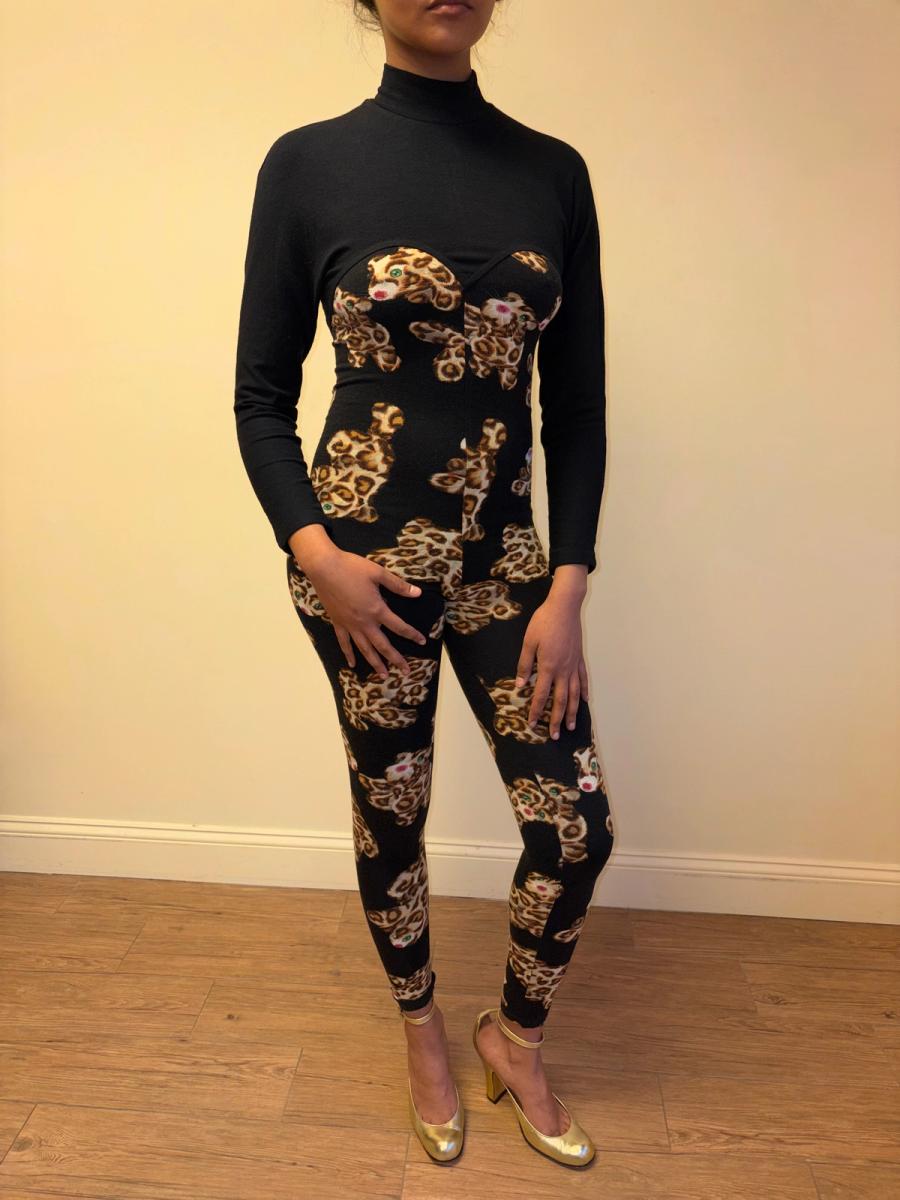 80s Yvan & Marzia Stuffed Leopard Print Bodysuit product image