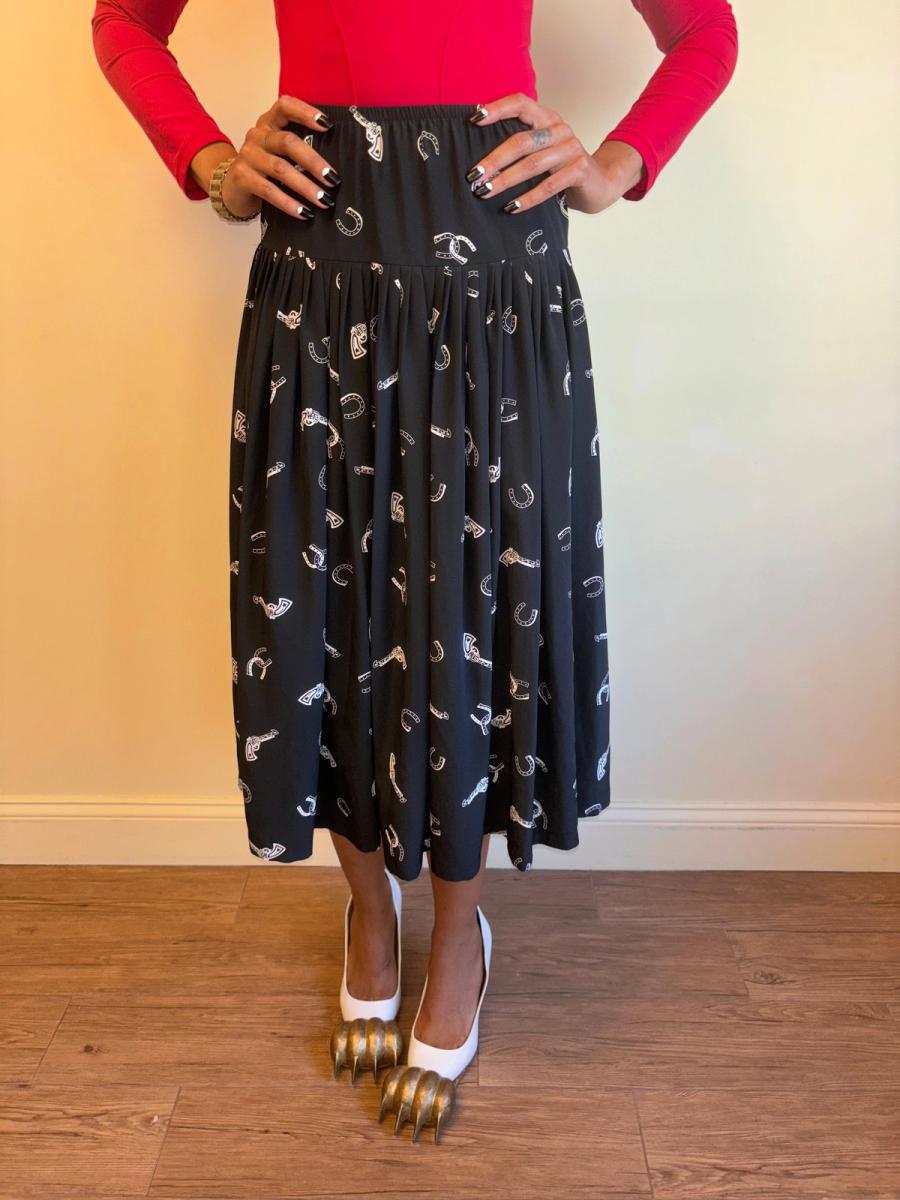80s Norma Kamali Western Print Skirt product image