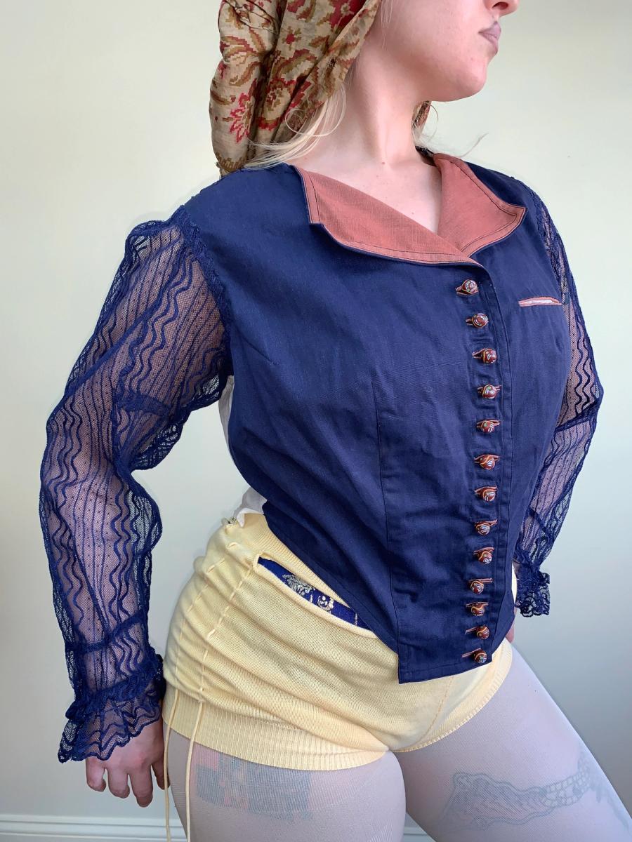 Antique Cobalt Blue Top with Marbled Clay Buttons  product image