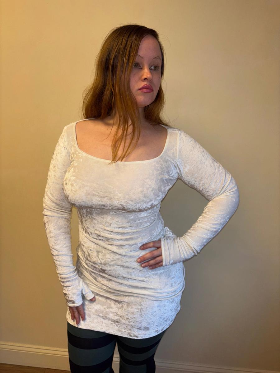 90s Norma Kamali Gloved White Velvet Dress product image