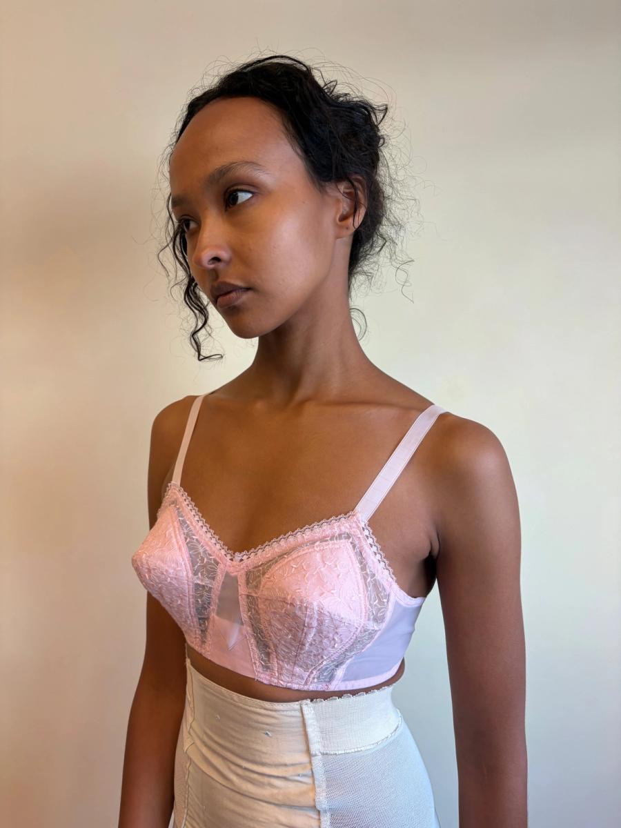 50s Pink Lace Cutout Bra product image
