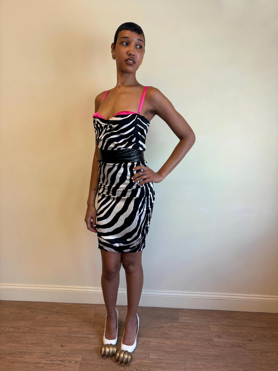 2000s D&G Zebra Print Exposed Bra Dress with Shawl product image