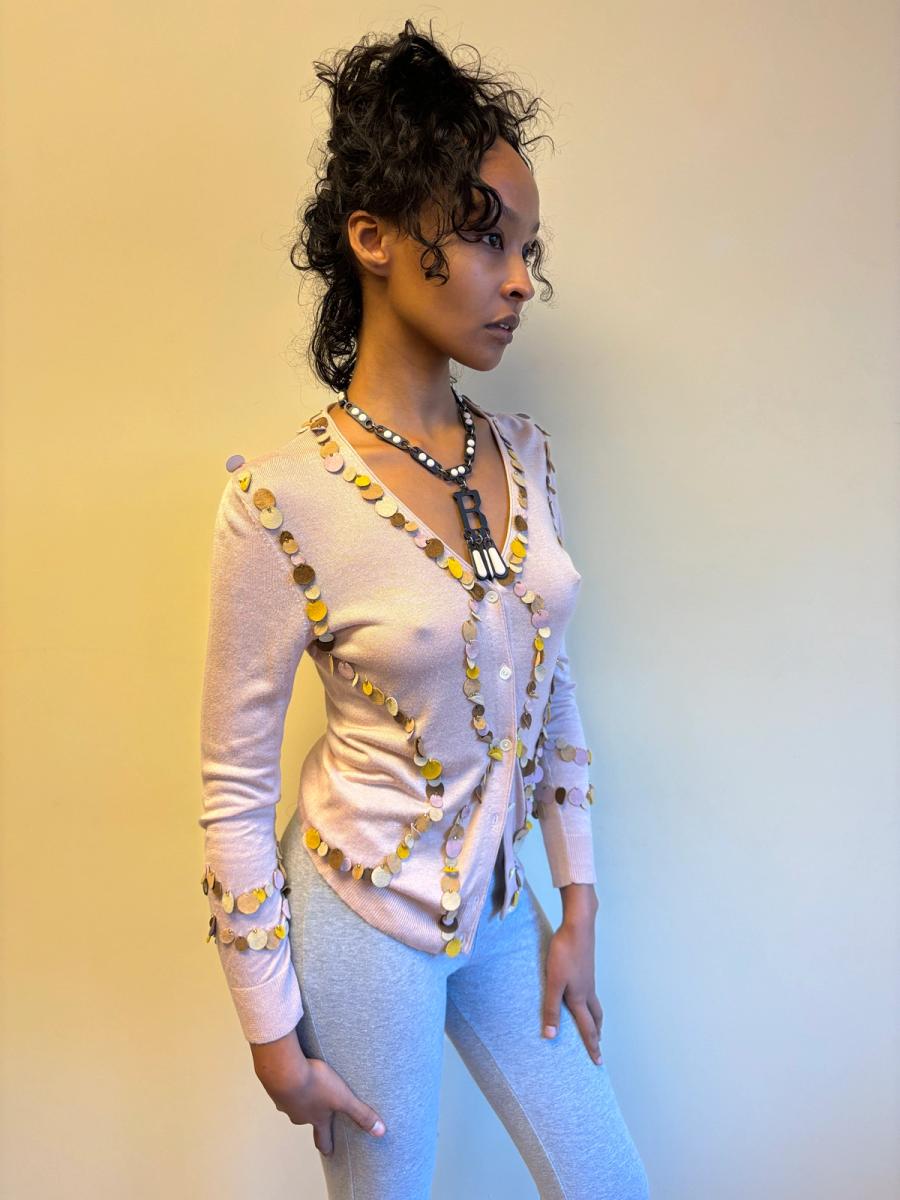 Kyoichi Fujita Silk Cardigan with Suede Pailletes product image