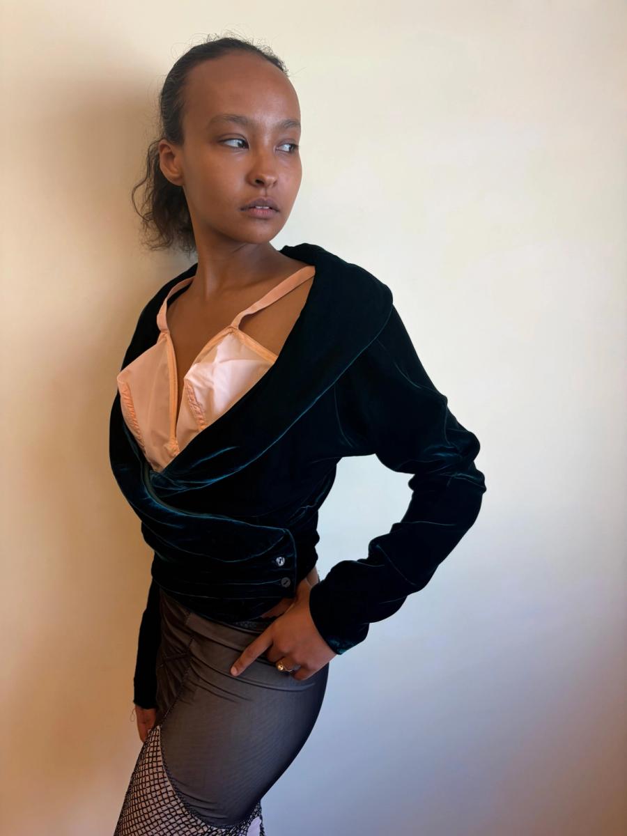 90s Katharine Hamnett Green Velvet Blouse product image