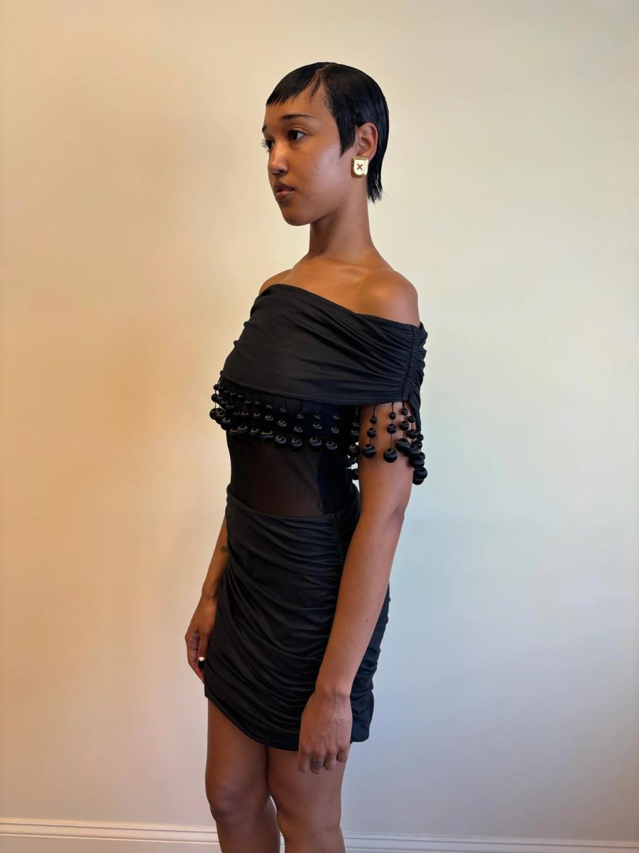 80s Victorio & Lucchino Black Bauble Cutout Dress product image