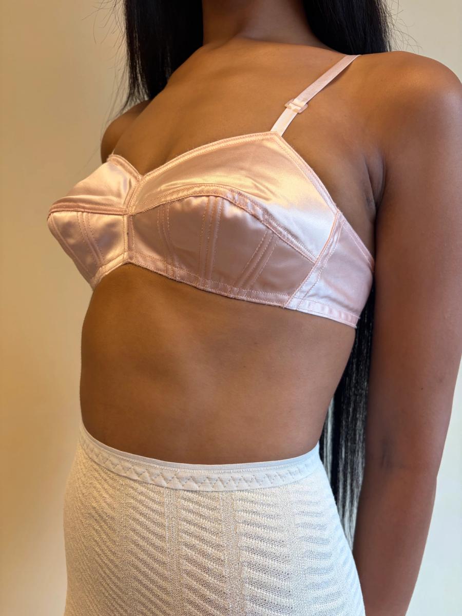 1950s French Pink Satin Bullet Bra product image