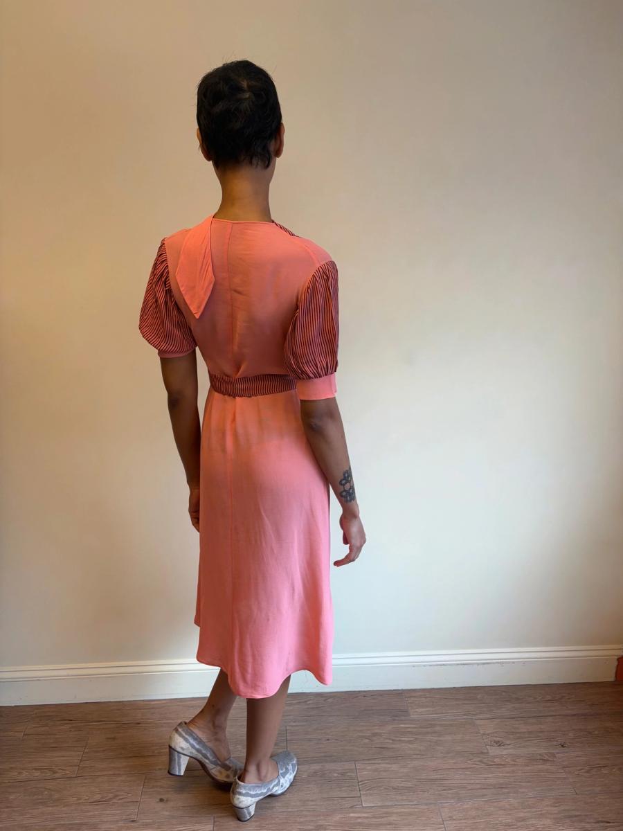 1930s Salmon Pink Day Dress with Scarf Neckline product image