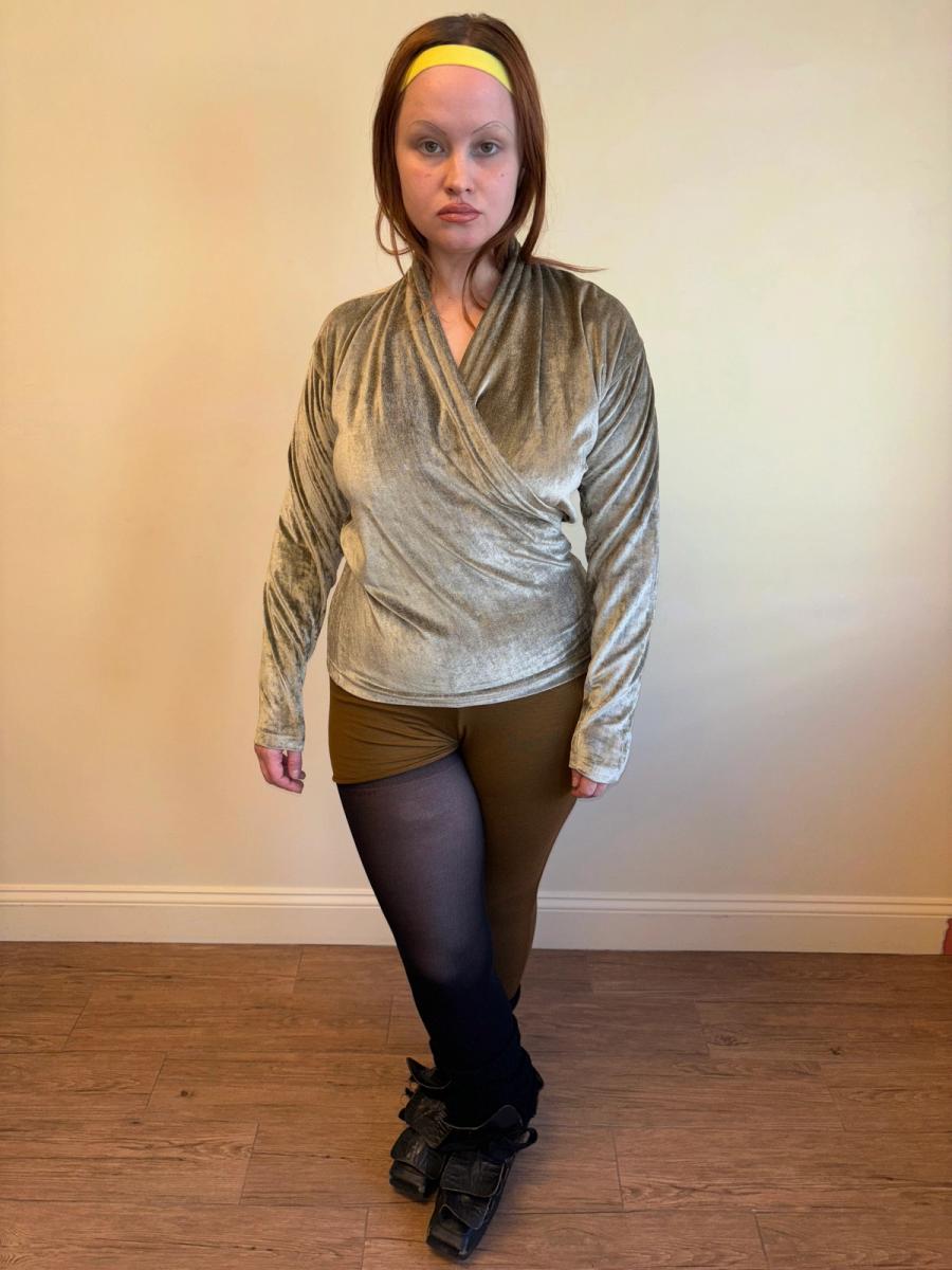 Late 80s Kenzo Sage Velvet Wrap Top  product image
