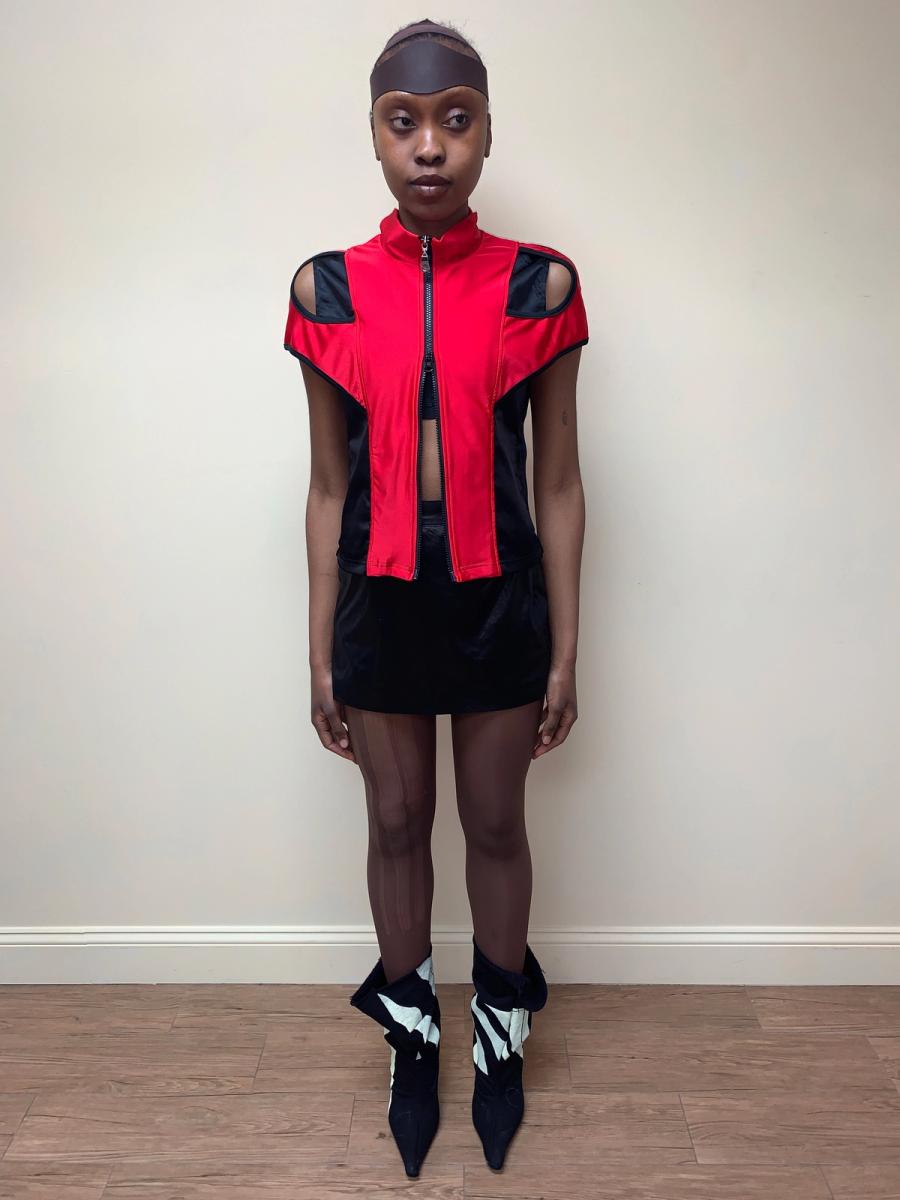 90s Fötus Red and Black Cutout Top product image