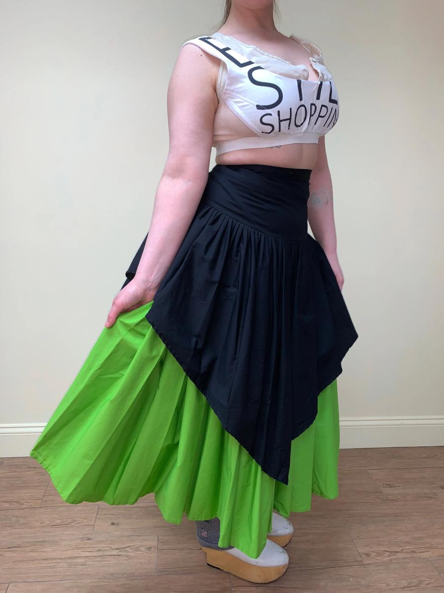 80s Norma Kamali Green and Black Voluminous Skirt product image