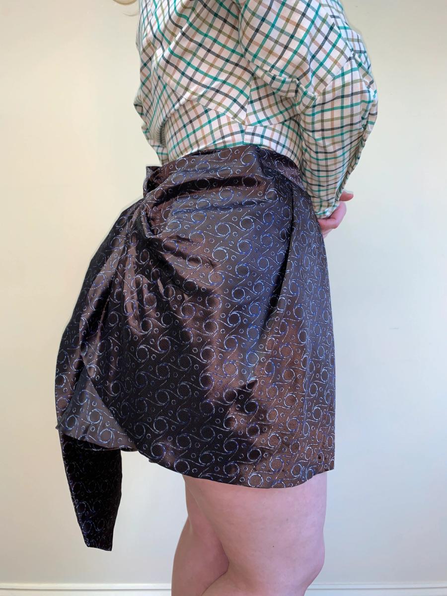90s Jane Marple Tie-Silk Bustle Miniskirt 