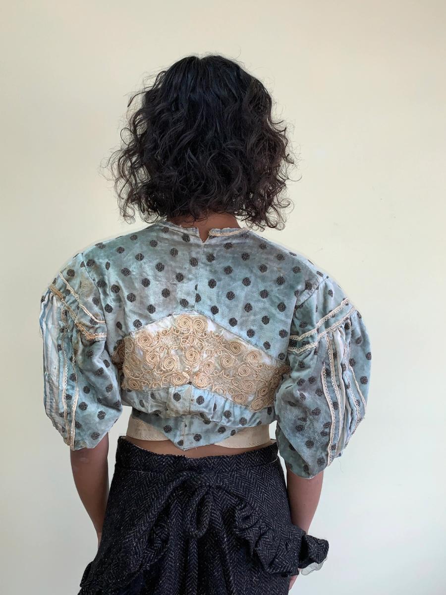 1890s Velveteen Teal Bodice with Balloon Sleeves product image