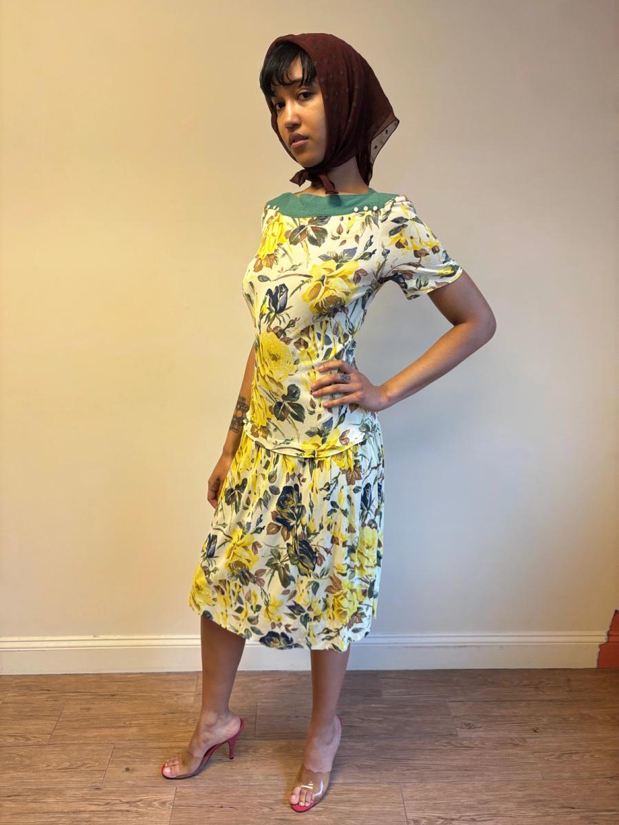 1940s Floral Print Drop Waist Dress product image
