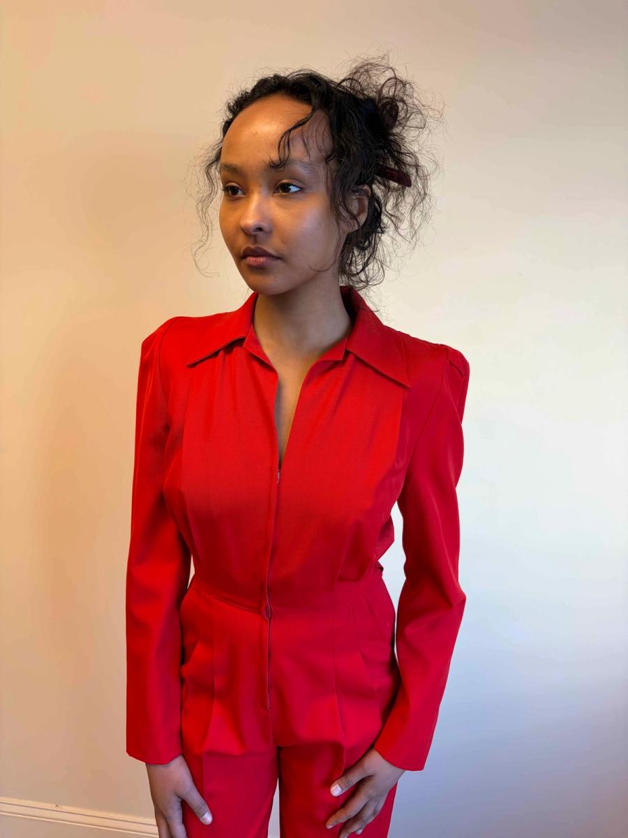 1970s OMO Norma Kamali Cherry Red Jumpsuit  product image