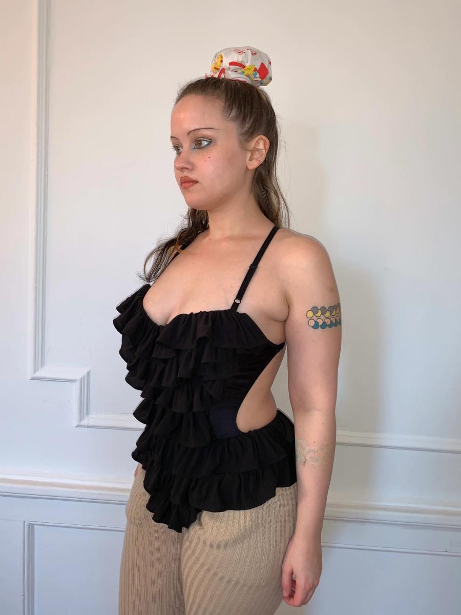 1980s OMO Norma Kamali Ruffle Ballerina Bodysuit product image