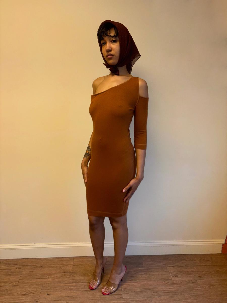 80s Claude Montana Brown Cutout Dress product image