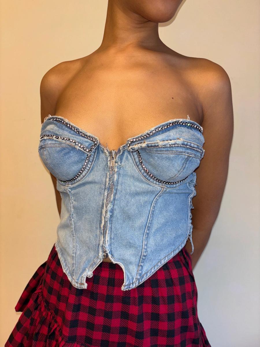 80s Katherine Hamnett Rhinestone Denim Bustier product image